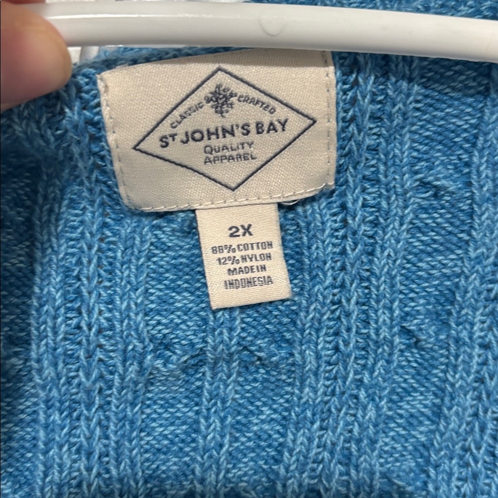 ST. JOHN’S BAY Blue Cable-Knit V-Neck Plus Size Sweater - Picture 4 of 8
